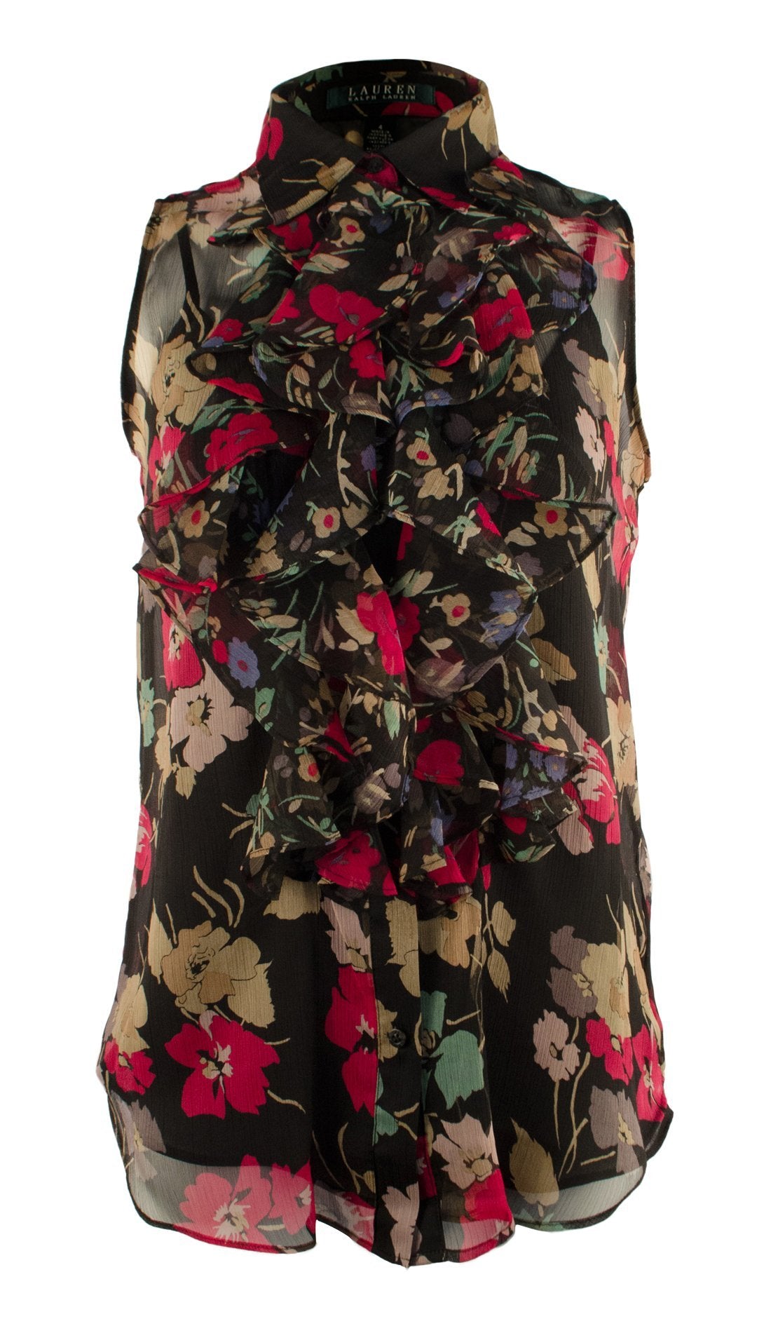 Lauren Ralph Lauren Women's Ruffled Button Down Floral Blouse BM 10