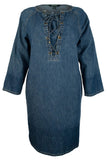 Customer Return Lauren Ralph Lauren Women's Lace-Up Denim Cotton Shift Dress-CW-S