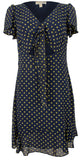 Michael Kors Women's V Neck Short Flutter Sleeve Tiered Ruffled Hem Fit and