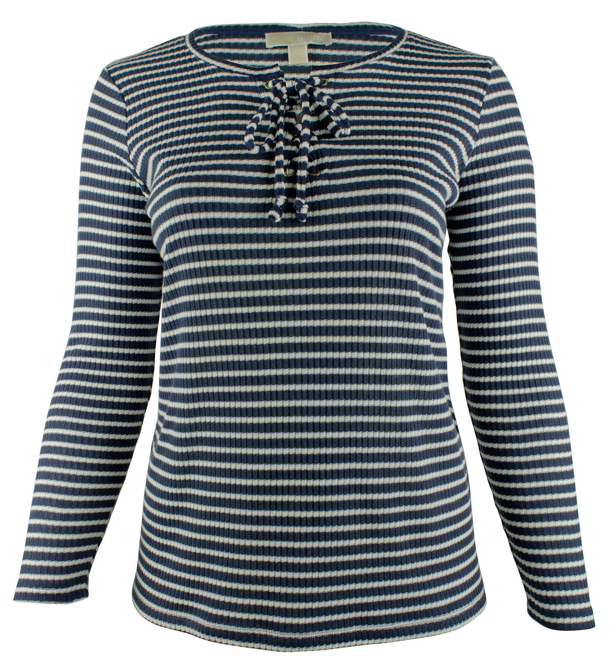 Michael Kors Women's Plus Cutout Lace Up Ribbed Striped Top
