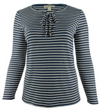 Michael Kors Women's Plus Cutout Lace Up Ribbed Striped Top