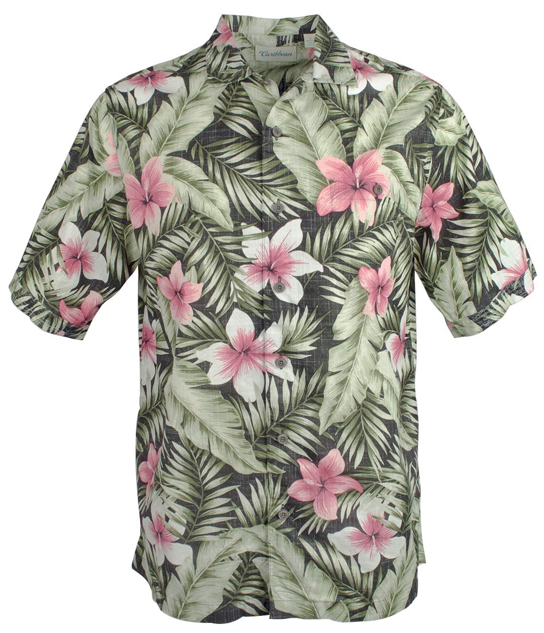 Caribbean Men's Tropical Print Linen Blend Short Sleeve Shirt Multicolor Large