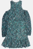 Michael Kors Women's Paisley Cold Shoulder Self Tie Belt Long Sleeved  Dress-M
