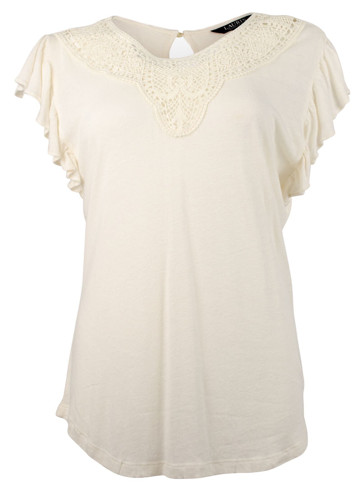 Lauren Ralph Lauren Women's Flutter Sleeve Blouse Top Winter Cream Medium