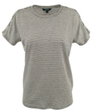 LAUREN RALPH LAUREN Striped Lace-Up Sleeve Tee (Medium, Chalk/Black)