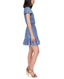 Michael Kors Women's Faux Wrap Smocked Waist Ruffled Hem Dress
