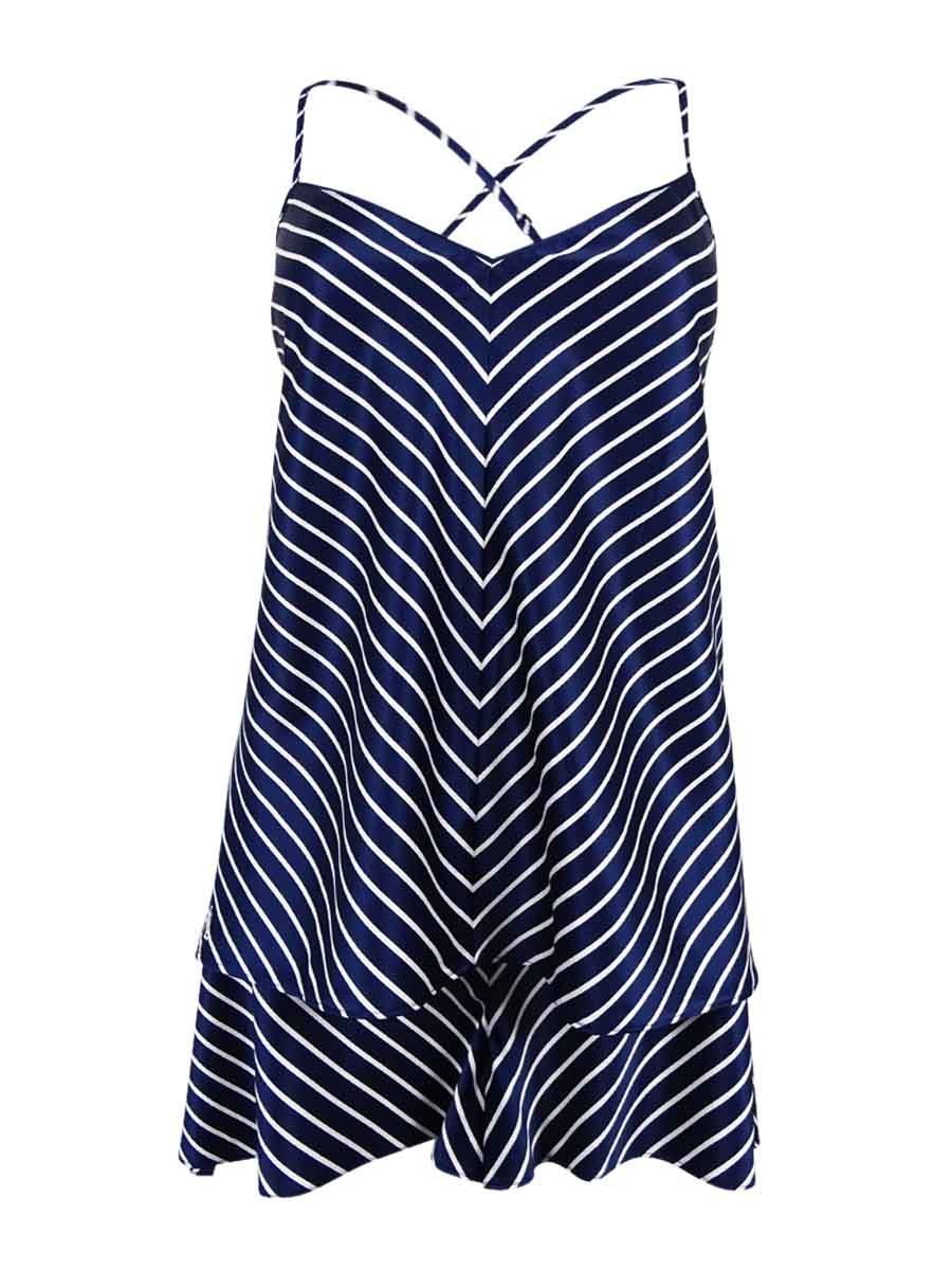 RALPH LAUREN Lauren Women's Stripe Satin Camisole Sleepwear (XL, Navy/White)