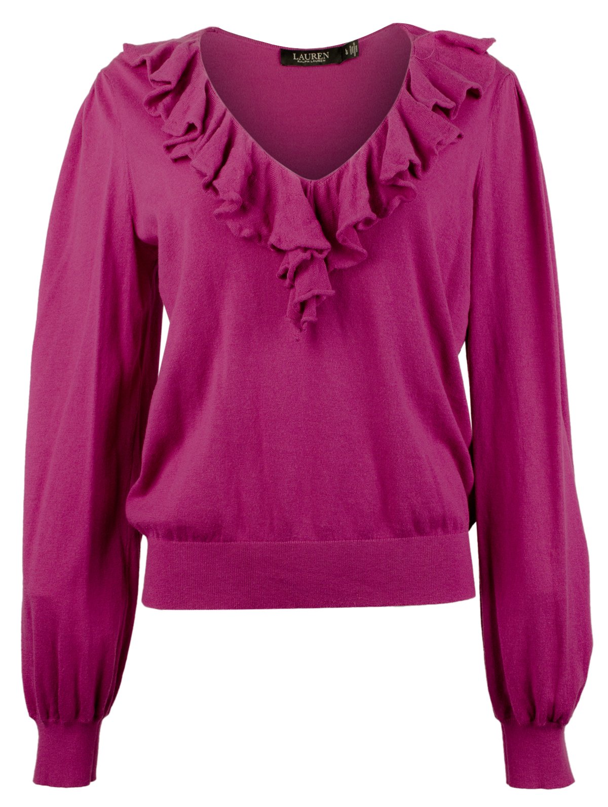 Lauren Ralph Lauren Women's V-Neck Pullover Sweater Top Fuchsia Large