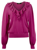 Lauren Ralph Lauren Women's V-Neck Pullover Sweater Top Fuchsia Large