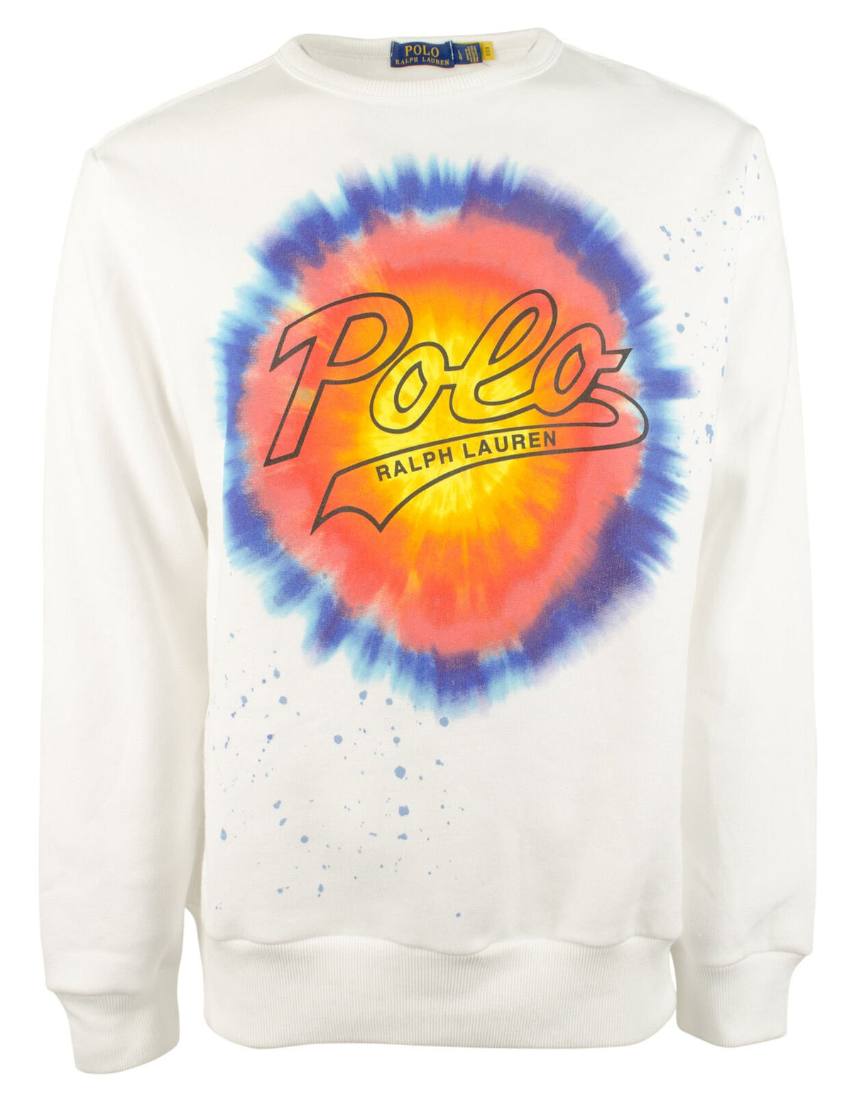 POLO RALPH LAUREN Men's Logo Tie-Dye-Print Long Sleeve Fleece Sweatshirt Wht X-Large