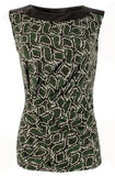 Michael Kors Women's Faux Leather Yoke Printed Tank Top Shirt