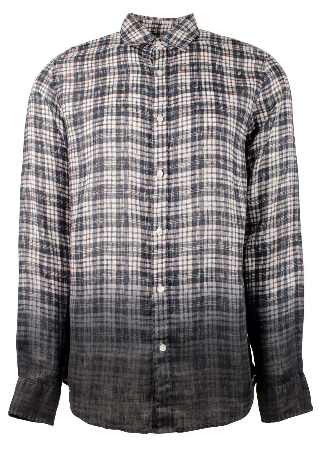 Customer Return Michael Kors Men's Slim Fit Dip-Dyed Gingham Long Sleeve Shirt Large