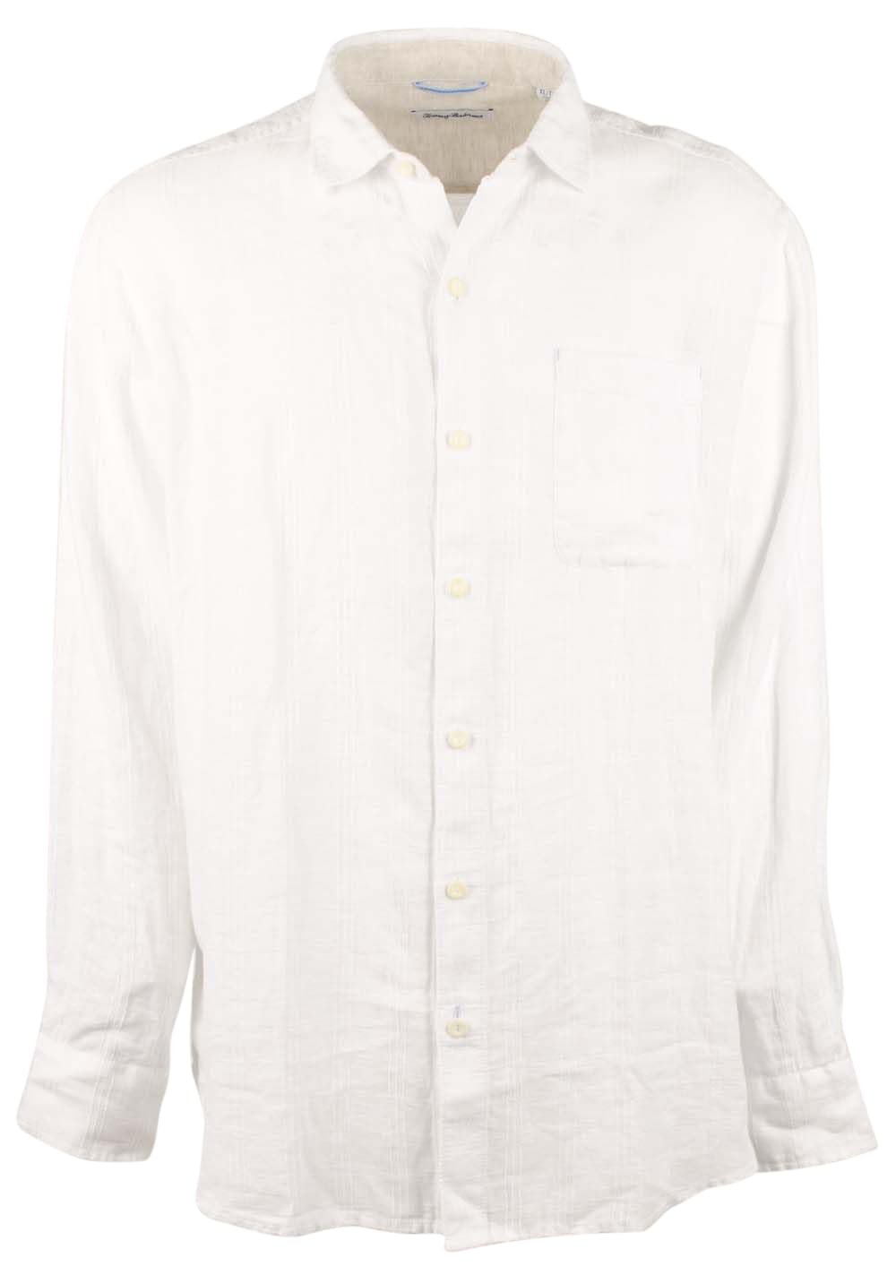 Long Sleeve Ventana Plaid Linen Camp Shirt (Color: White, Size L)