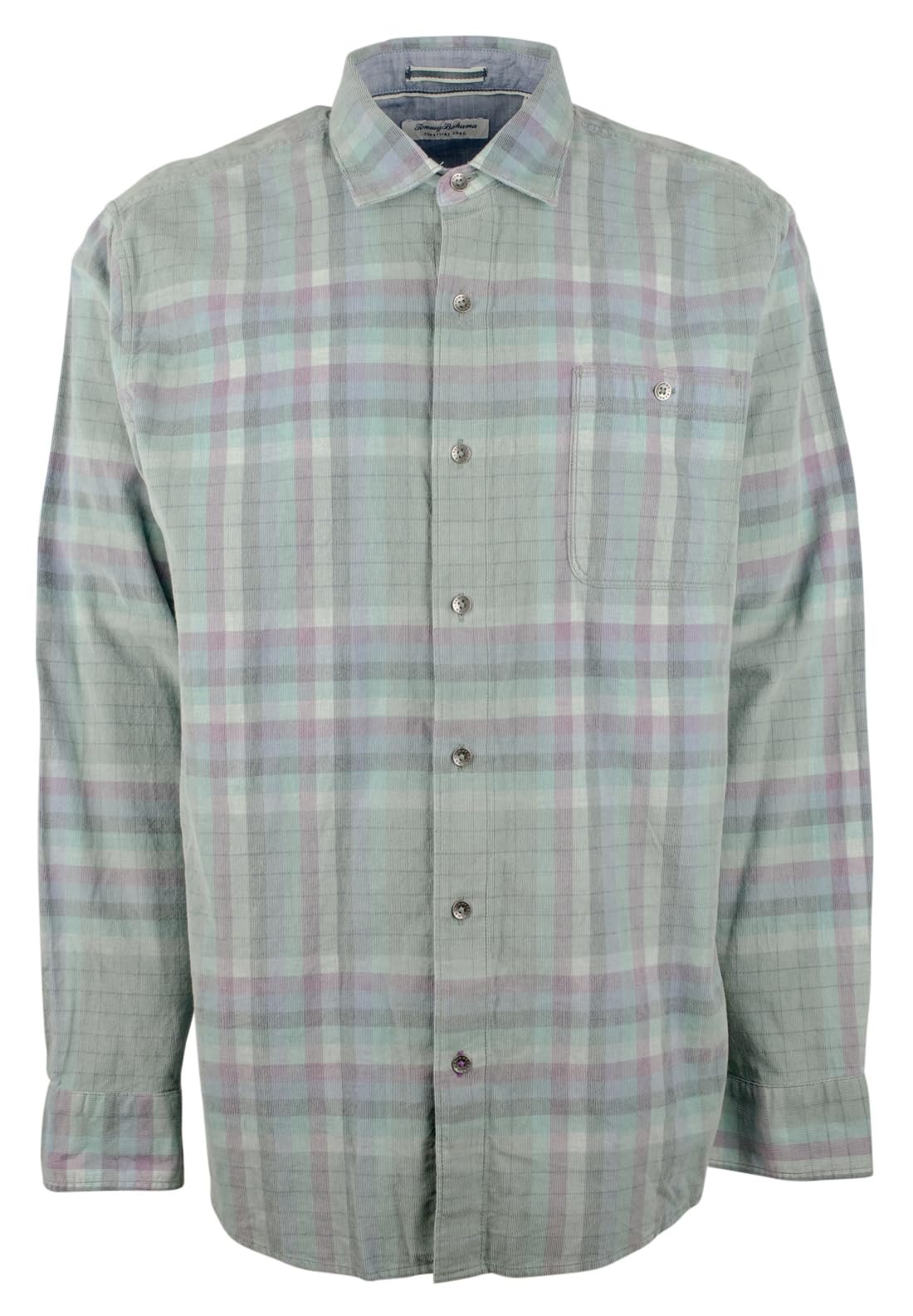 Tommy Bahama Erkek Büyük ve Uzun Kıyı Şeritli Kadife Verde Uzun Kollu Ekose Gömlek XLT