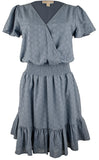 Michael Kors Women's Eyelet  Flutter  Smocked Waist Ruffled Hem Dress
