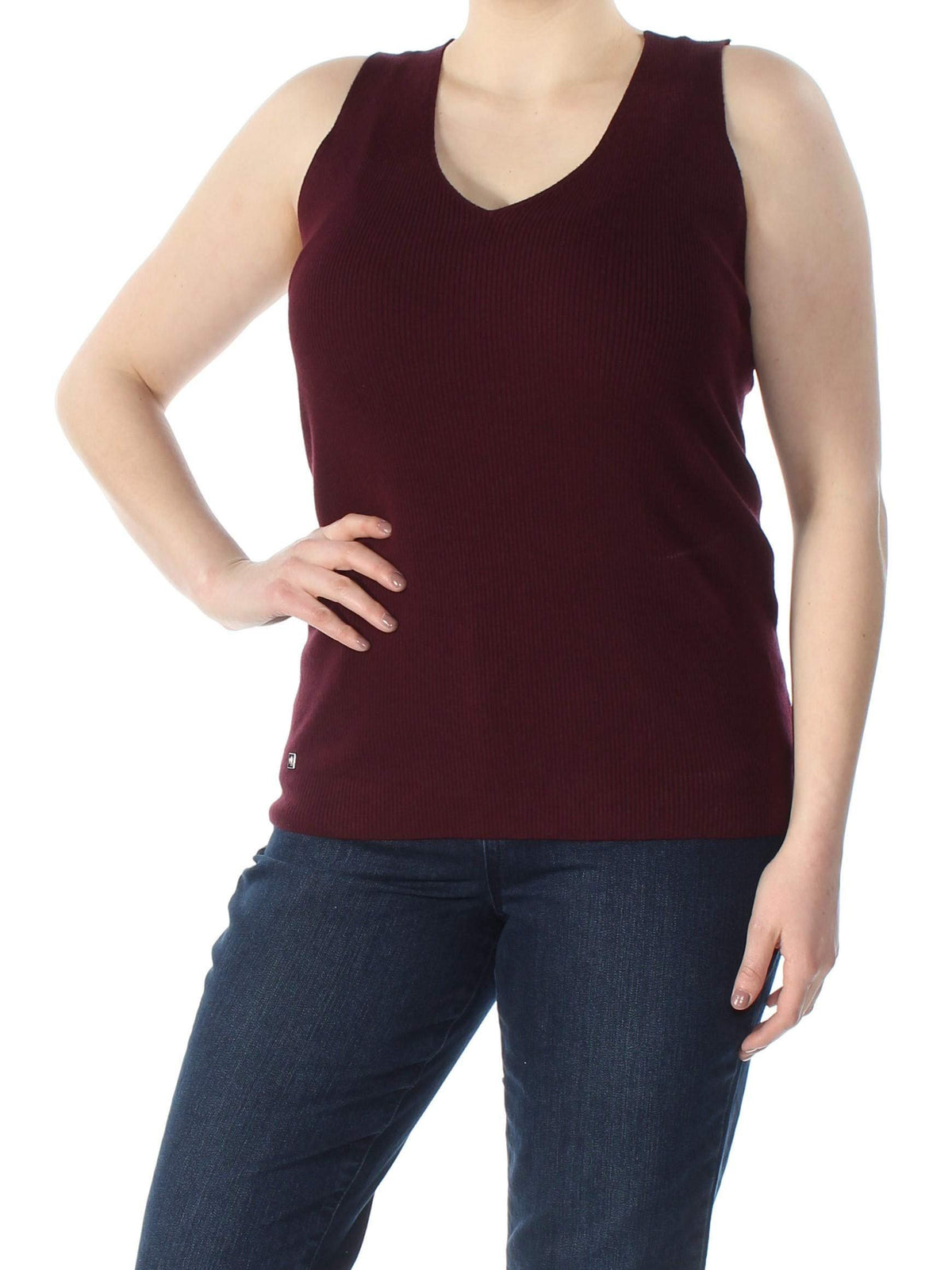 Women's V-Neck Sleeveless Sweater Top BRG X-Large Burgundy
