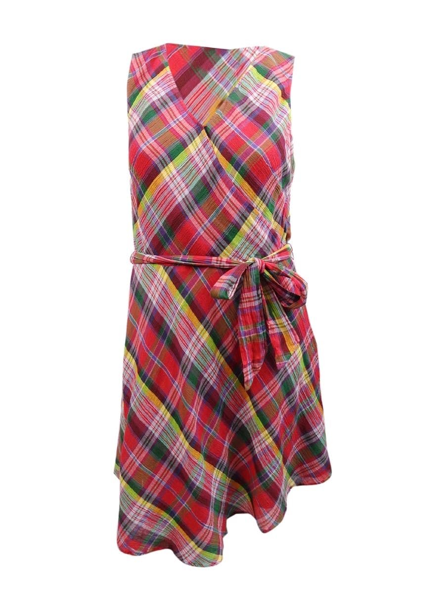 Ralph Lauren Women's Crinkle Surplice V  Neck Sleeveless Waist Dress