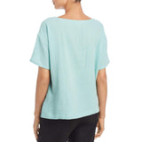 Eileen Fisher Womens Organic Cotton Boat Neck Casual Top Blue L