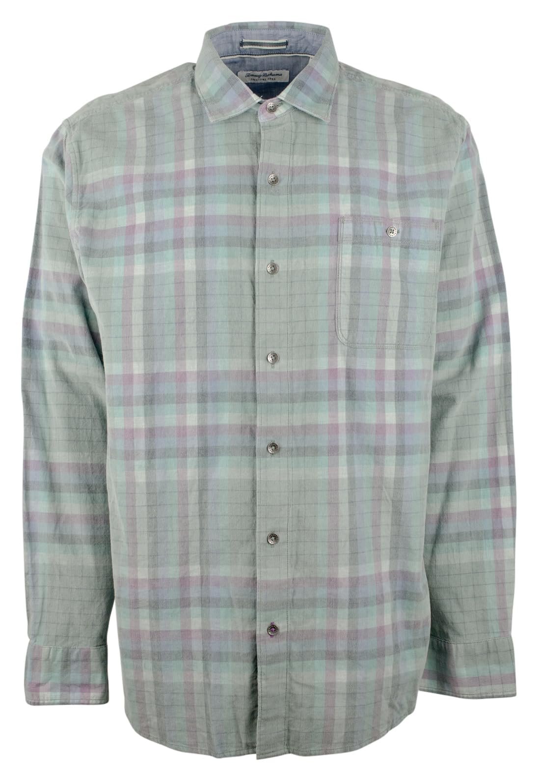 Camisa Tommy Bahama Coastline de pana verde a cuadros de manga larga para hombre, talla mediana, color trucha