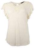 Lauren Ralph Lauren Womens Linen Crochet Trim Blouse Ivory L