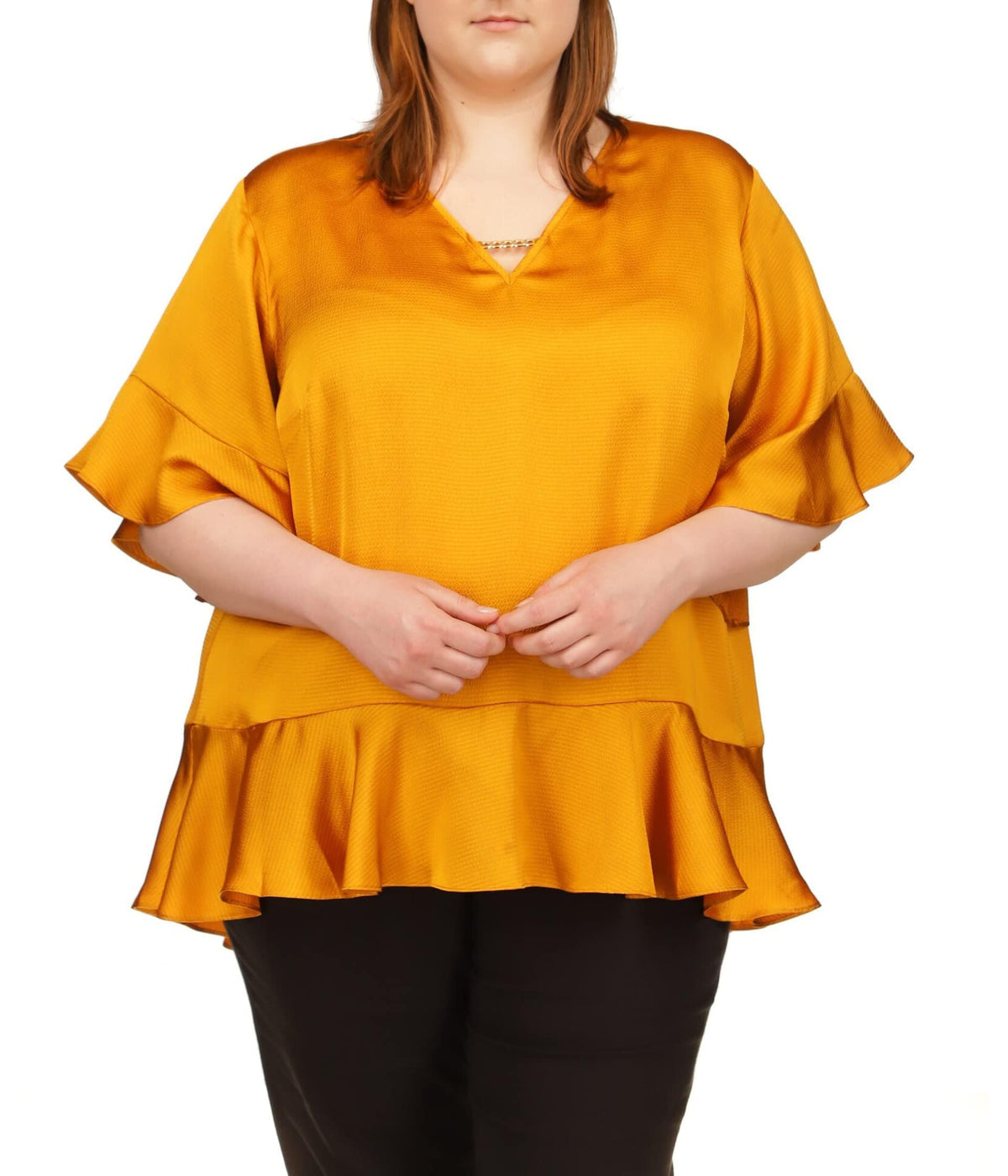 Michael Kors Women's Plus Flutter Chain Neck Top Blouse