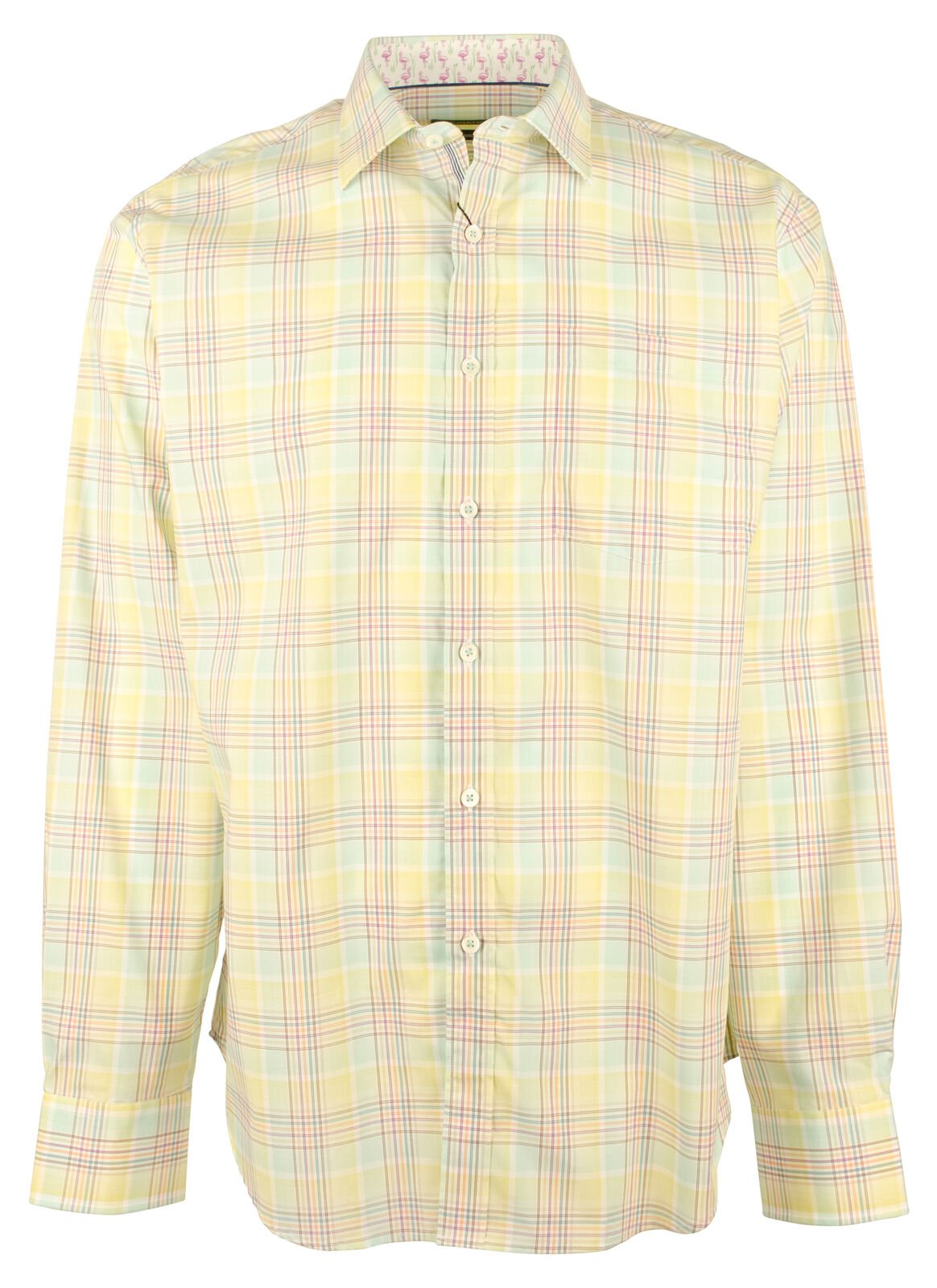 Bugatchi Men's Plaid Classic Fit Long Sleeve Shirt Medium Lemon