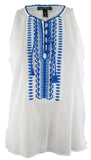 Ralph Lauren Women's Blue Embroidered Sleeveless Cotton Tank Top Wht Medium
