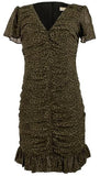 Michael Kors Women's Animal Print Ruched V-neck Mini Dress Olv 6