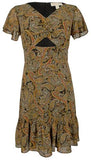 Michael Kors Women's Short Flutter Sleeve Tiered Ruffled Hem Fit and Flare Dress