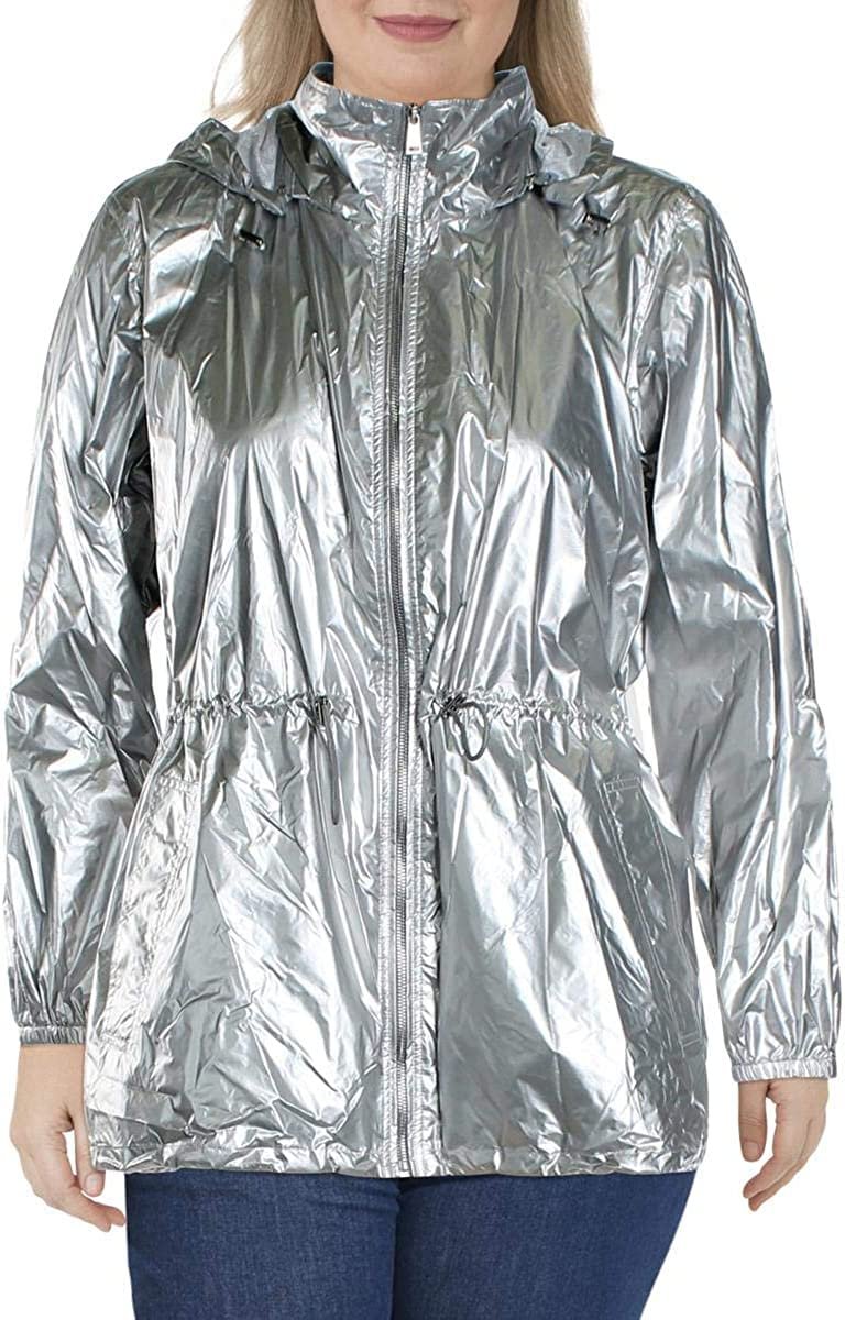 Lauren Ralph Lauren Womens Laneisha Metallic Drawstring Jacket Silver S
