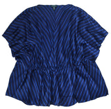 Ralph Lauren Women's Batwing Sleeve Stripe V neck Tunic Top Navy Blue Small