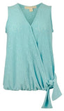 Michael Kors Women's Paisley Eyelet Wrap Sleeveless Top Blouse Large Turquoise