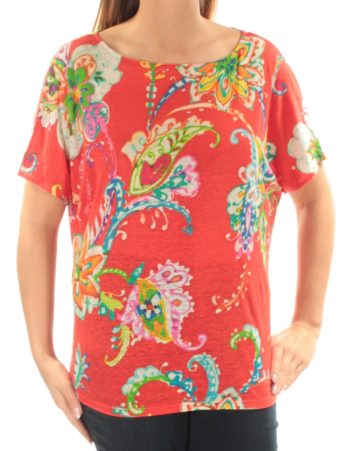 Lauren Ralph Lauren Women's Floral Print Linen Top OM L