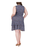 Michael Kors Women's Plus Size Palm Crew Neck Tiered Flounce Sleeveless Dress