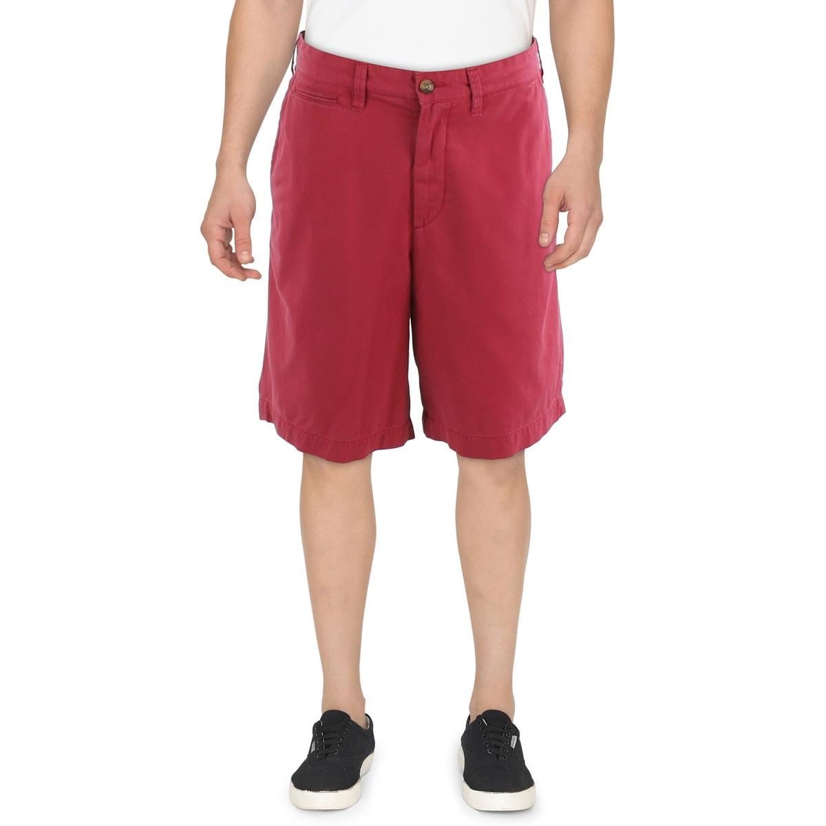 Men's Relaxed Fit 10 Inch Flat Front Chino Shorts Red 34