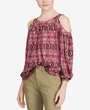 Ralph Lauren Women's Plus Size Printed Cold Shoulder Blouse Top