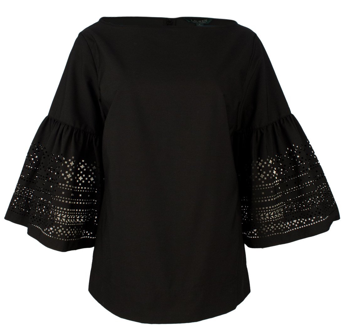 Lauren Ralph Lauren Women's Petite Laser Cut Bell Sleeve Top