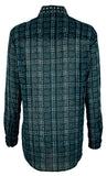 Michael Kors Women's Tweed Haberdashery Print Georgette Roll-Sleeve Shirt, Deep Teal, Large