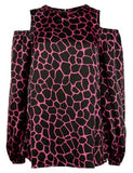 Michael Kors Women's Giraffe Print Long Cold Shoulder Blouse Top Small
