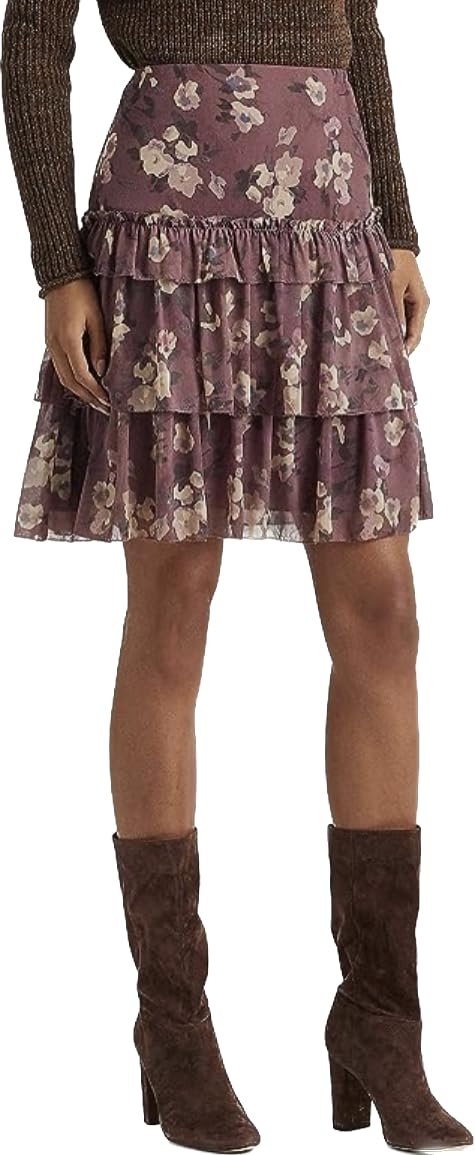 Lauren Ralph Lauren Women's Plus Size Floral Crinkle Georgette Mini Skirt 14W