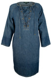 Customer Return Lauren Ralph Lauren Women's Lace-Up Denim Cotton Shift Dress-CW-S
