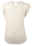 Lauren Ralph Lauren Women's Flutter Sleeve Blouse Top Winter Cream XL