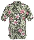 Caribbean Men's Tropical Print Linen Blend Short Sleeve Shirt Multicolor Large