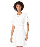 Michael Kors Women's Faux Eyelet Lace Up Front V Neck Dress