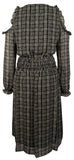 Michael Kors Tweed Haberdashery Print Georgette Cold Shoulder Midi Dress-B-Small