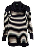 Lauren Ralph Lauren Women's Stripe Cowl Neck Sweater [1X] [Navy Cream]