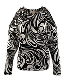 Women's Paisley Double Strap Cold Shoulder Shirt Top Black Multi