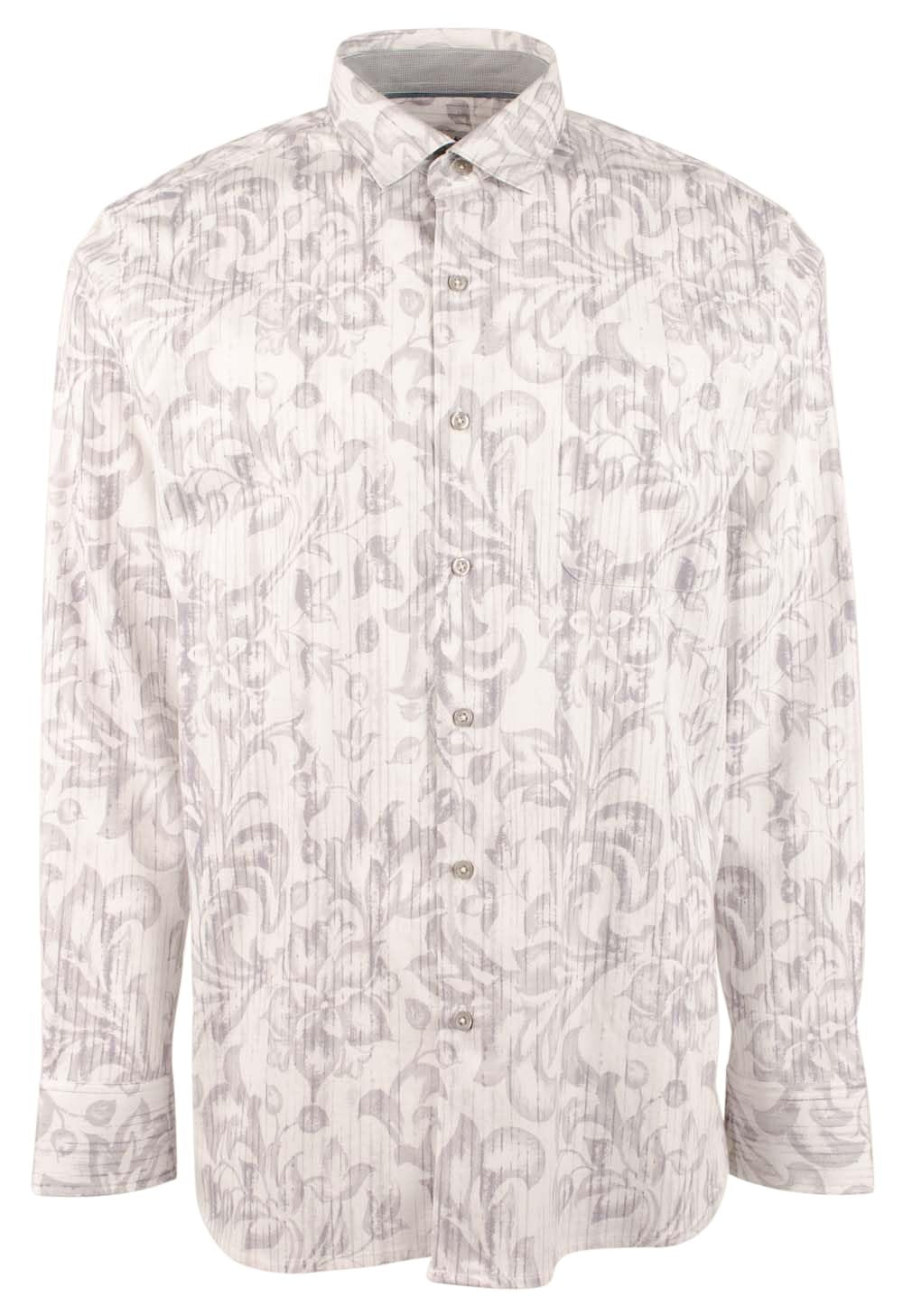 Men's Long Sleeve Floral Button Down Shirt White Medium