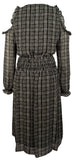 Michael Kors Tweed Haberdashery Print Georgette Cold Shoulder Midi Dress