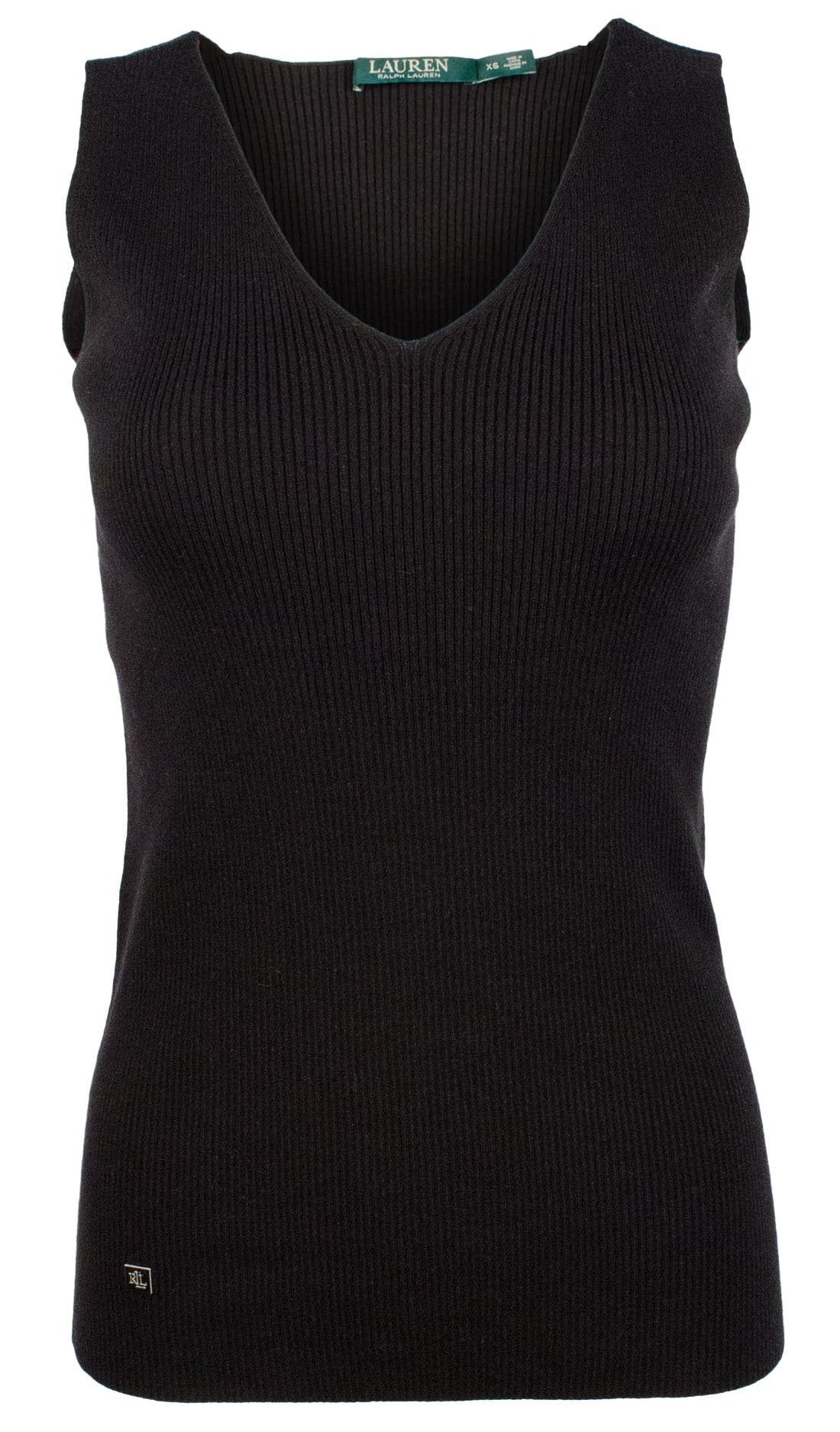 Women's V-Neck Sleeveless Sweater Top PB Small Polo Black